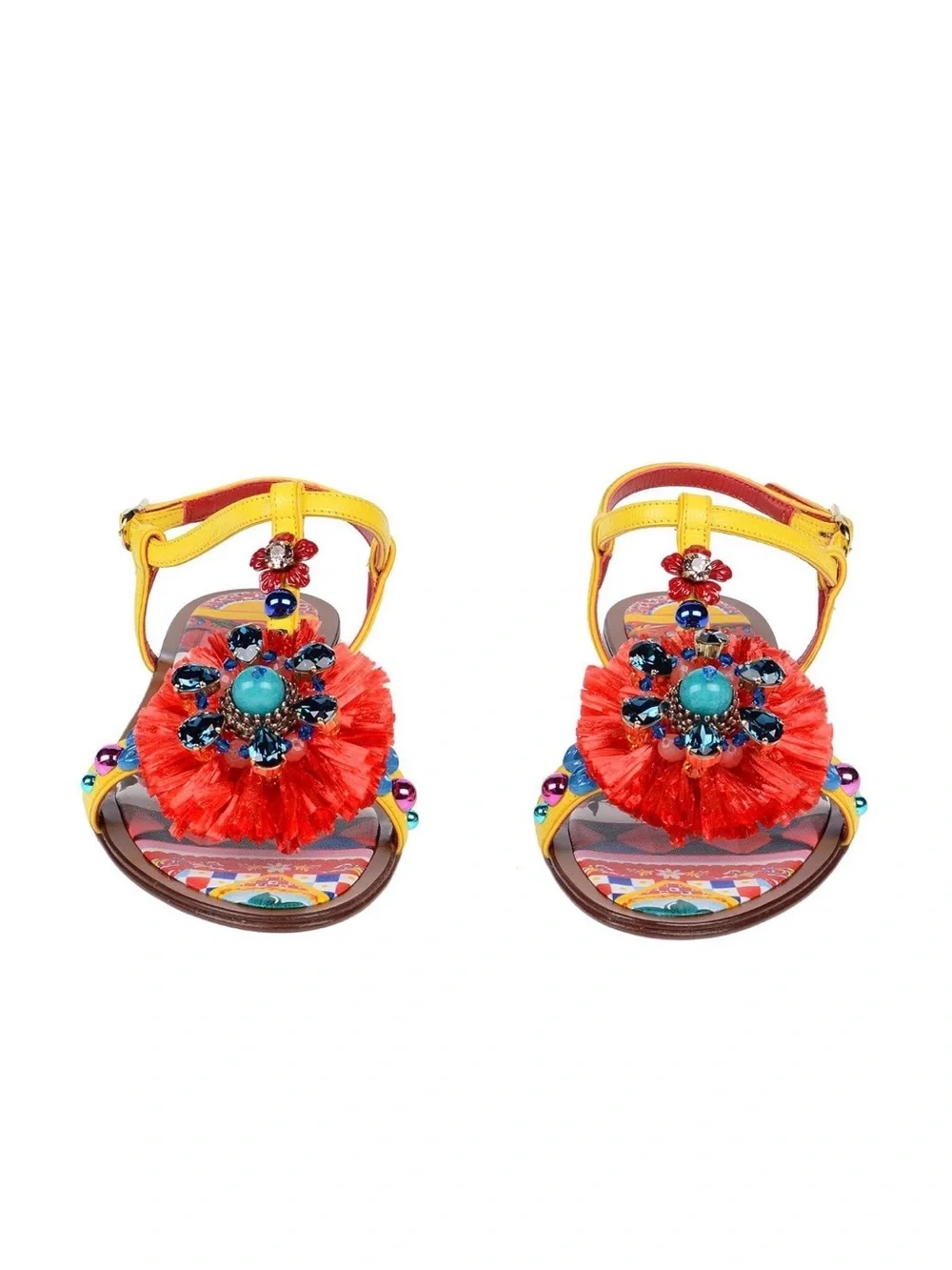 DOLCE&GABBANA Sandals 6.5 (US) - Women's Yellow Embellished T-Strap Flat